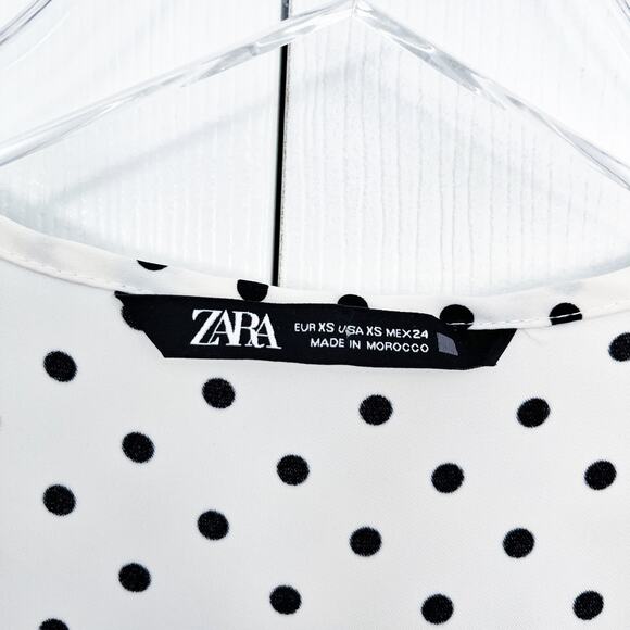 Zara Ecru White Black Polka Dot Ruched Front Long Sleeve Mini Dress - Picture 3 of 10